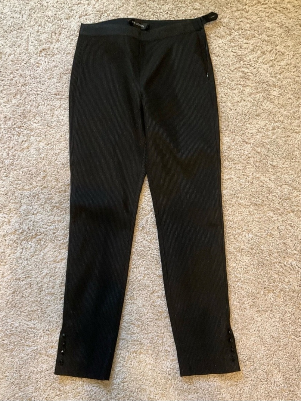 St. John Black Shimmer Textured Skinny Pants Side Zip Size 4 ✨